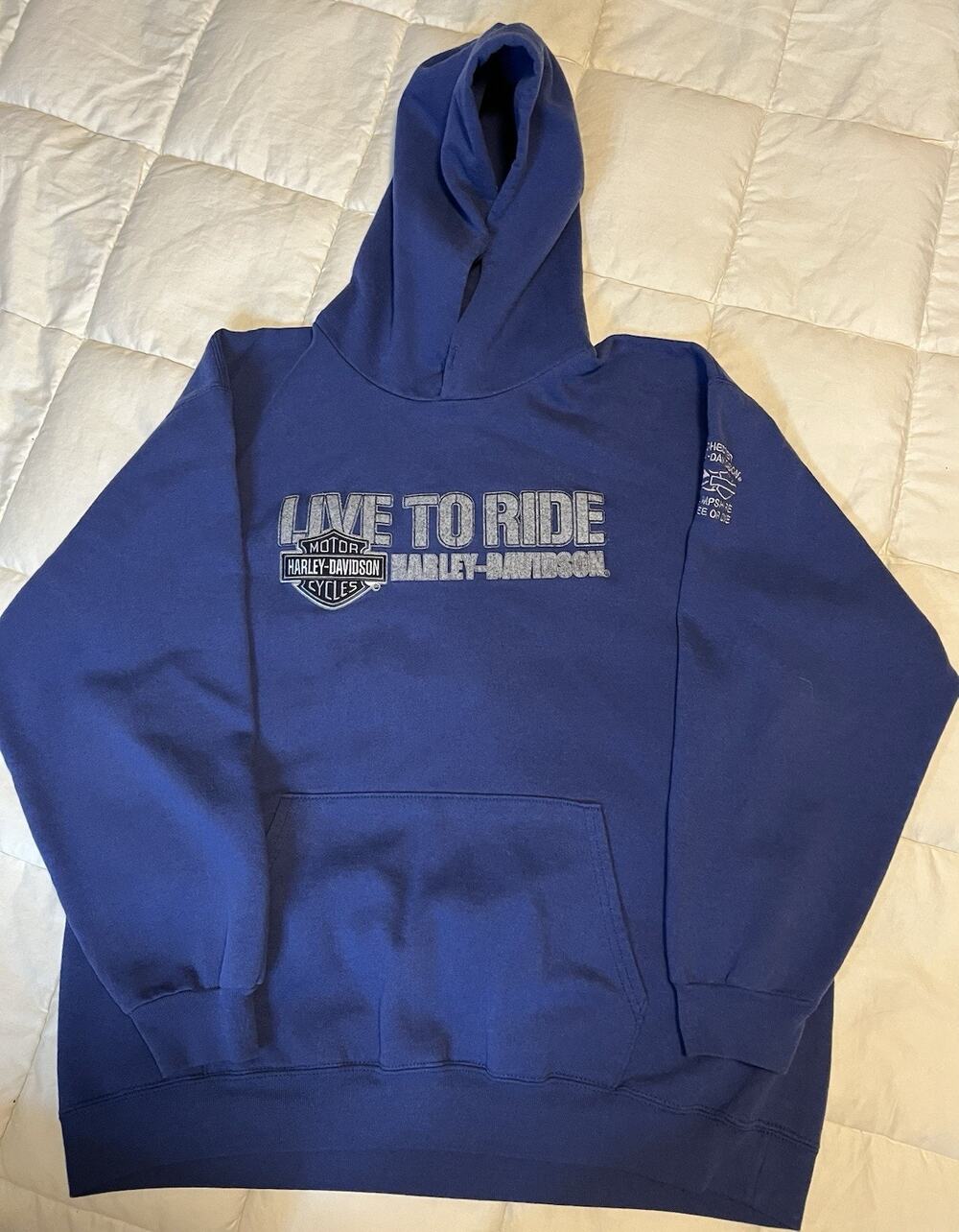 Harley-Davidson Hoodie Mens Large Blue Live To Ride Manchester NH Live Free